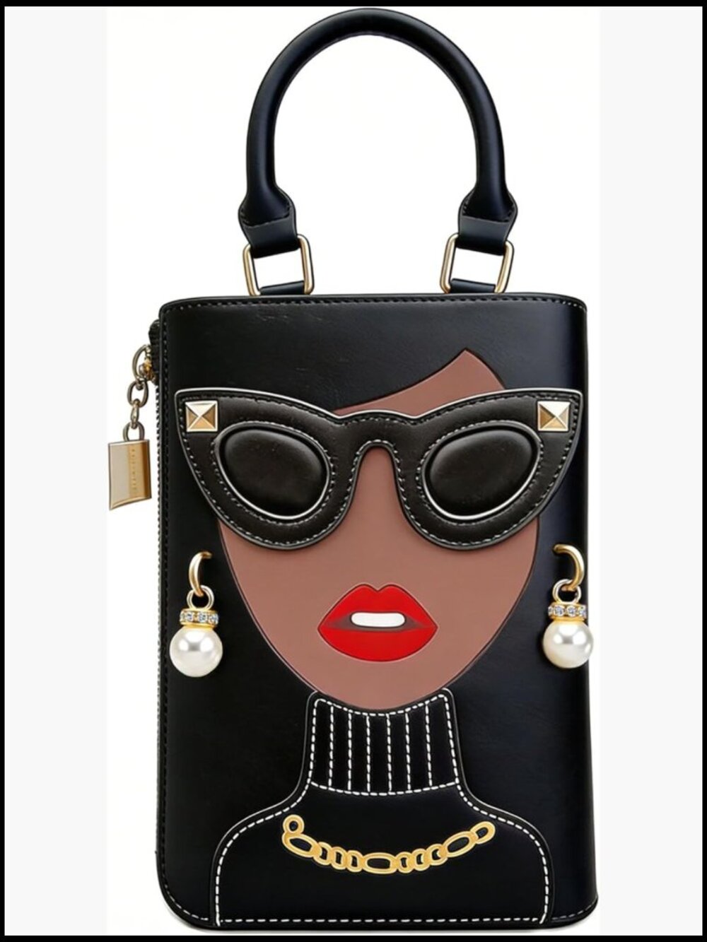 Unique 3D Lady Face PU Leather Funky Satchel Handbag Tote Shoulder Crossbody Bag
